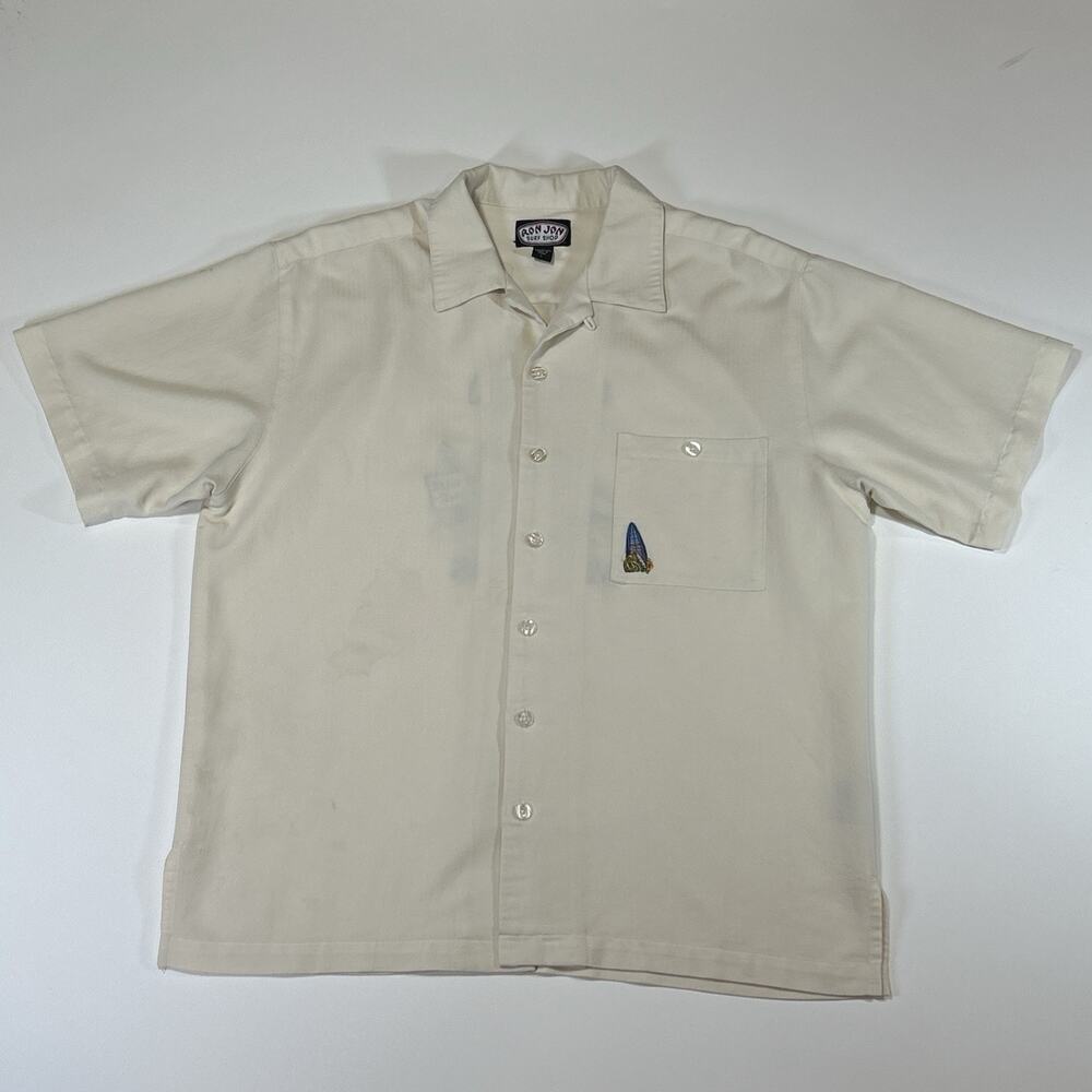 Ron Jon Surf Shop Button Up Shirt Men's Large Surf Beer Shark Rayon Camp Shirt